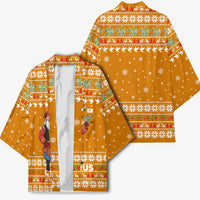 Cyprus Christmas Kimono with Santa Holding Doves Olive Branch Snowflakes and Holiday - Wonder Print Shop