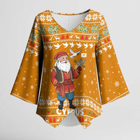 Cyprus Christmas Kimono Sleeve Blouse with Santa Holding Doves Olive Branch Snowflakes and Holiday - Wonder Print Shop