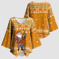 Cyprus Christmas Kimono Sleeve Blouse with Santa Holding Doves Olive Branch Snowflakes and Holiday - Wonder Print Shop