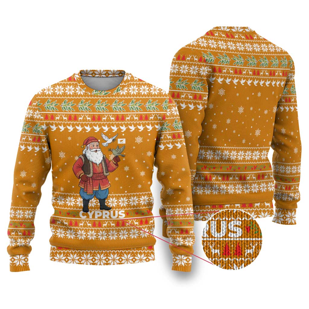 Cyprus Christmas Ugly Christmas Sweater with Santa Holding Doves Olive Branch Snowflakes and Holiday - Wonder Print Shop
