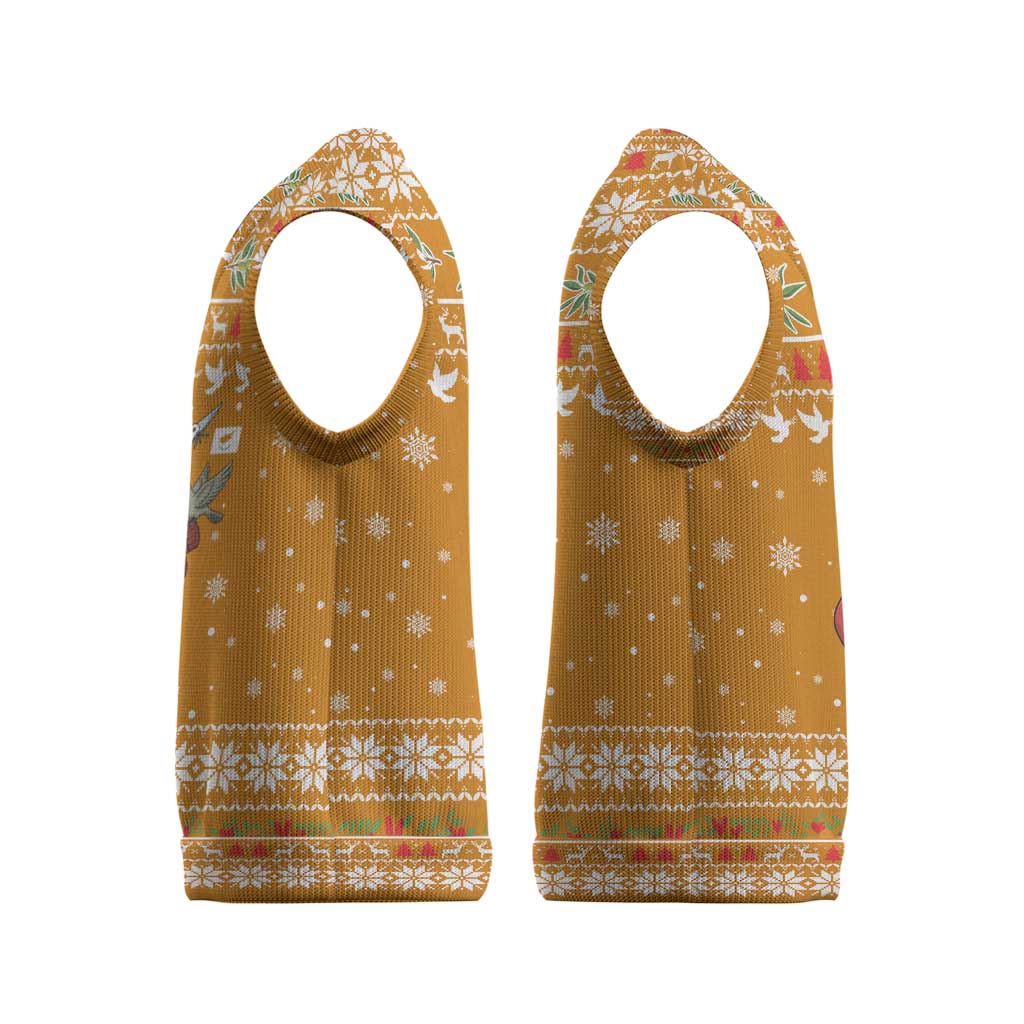 Cyprus Christmas Knitted V-Neck Vest with Santa Holding Doves Olive Branch Snowflakes and Holiday - Wonder Print Shop