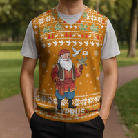 Cyprus Christmas Knitted V-Neck Vest with Santa Holding Doves Olive Branch Snowflakes and Holiday - Wonder Print Shop