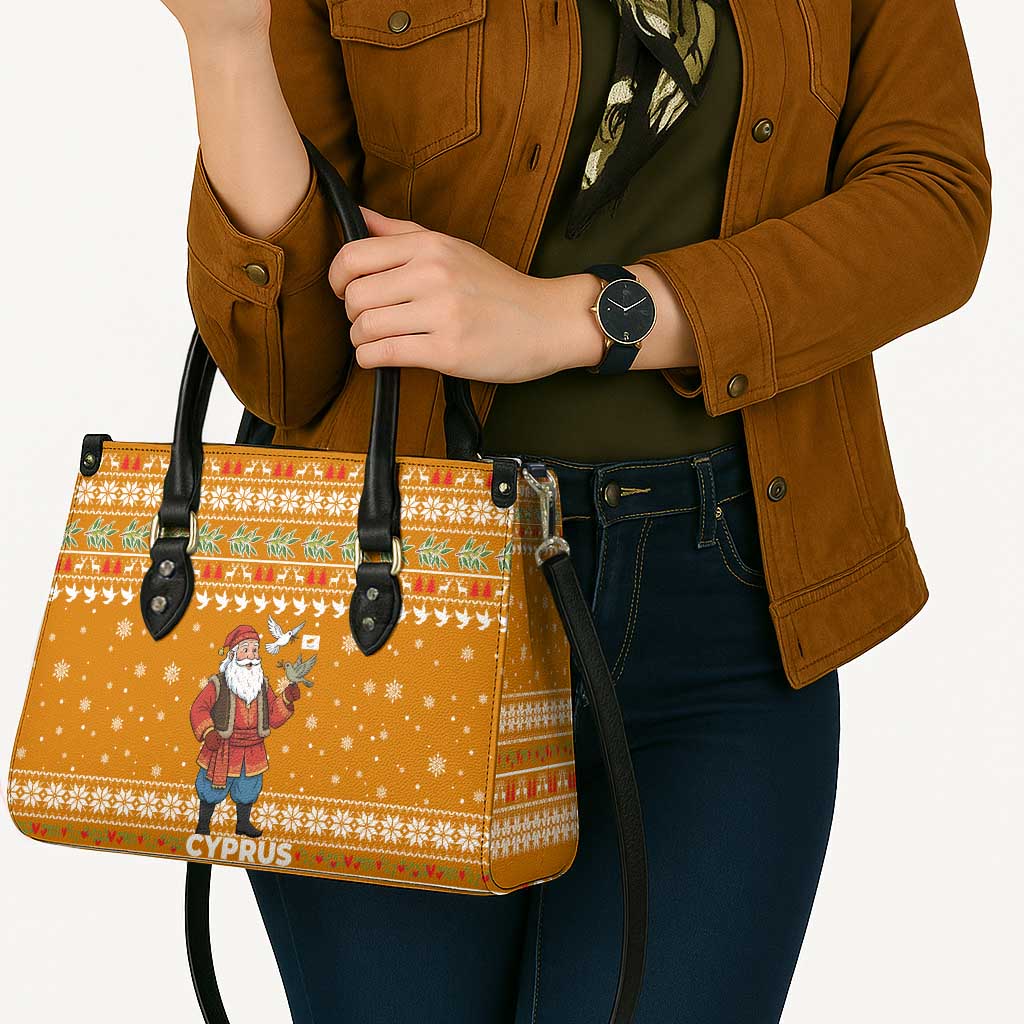 Cyprus Christmas Leather Bag with Santa Holding Doves Olive Branch Snowflakes and Holiday - Wonder Print Shop