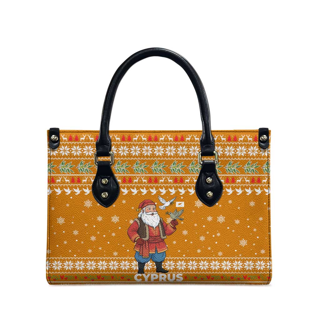 Cyprus Christmas Leather Bag with Santa Holding Doves Olive Branch Snowflakes and Holiday - Wonder Print Shop