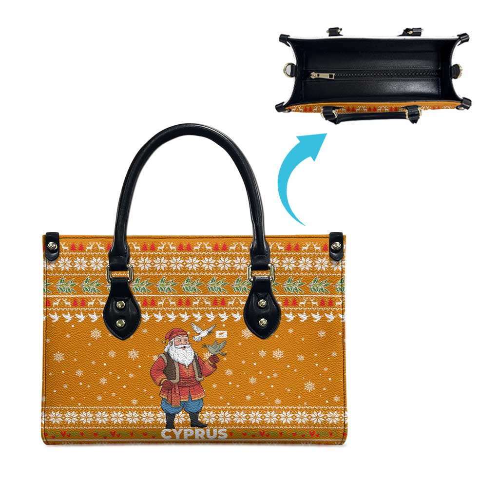 Cyprus Christmas Leather Bag with Santa Holding Doves Olive Branch Snowflakes and Holiday - Wonder Print Shop