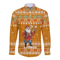 Cyprus Christmas Long Sleeve Button Shirt with Santa Holding Doves Olive Branch Snowflakes and Holiday - Wonder Print Shop