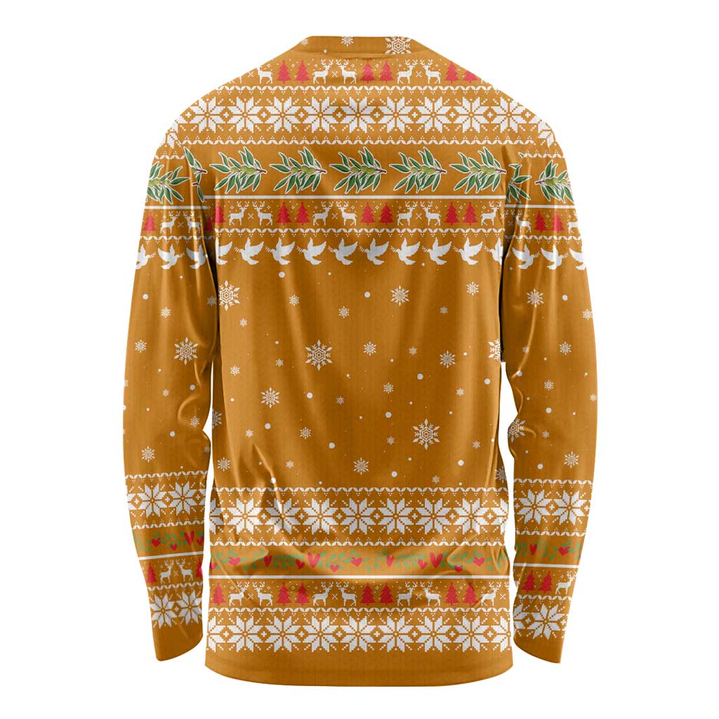 Cyprus Christmas Long Sleeve Shirt with Santa Holding Doves Olive Branch Snowflakes and Holiday - Wonder Print Shop