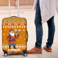 Cyprus Christmas Luggage Cover with Santa Holding Doves Olive Branch Snowflakes and Holiday - Wonder Print Shop