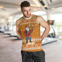 Cyprus Christmas Men Tank Top with Santa Holding Doves Olive Branch Snowflakes and Holiday - Wonder Print Shop