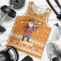 Cyprus Christmas Men Tank Top with Santa Holding Doves Olive Branch Snowflakes and Holiday - Wonder Print Shop