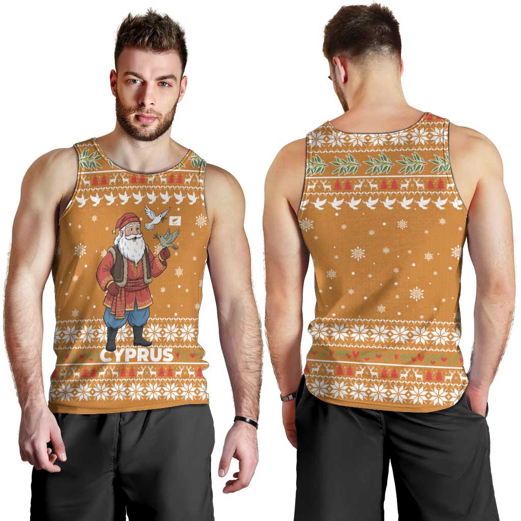 Cyprus Christmas Men Tank Top with Santa Holding Doves Olive Branch Snowflakes and Holiday - Wonder Print Shop