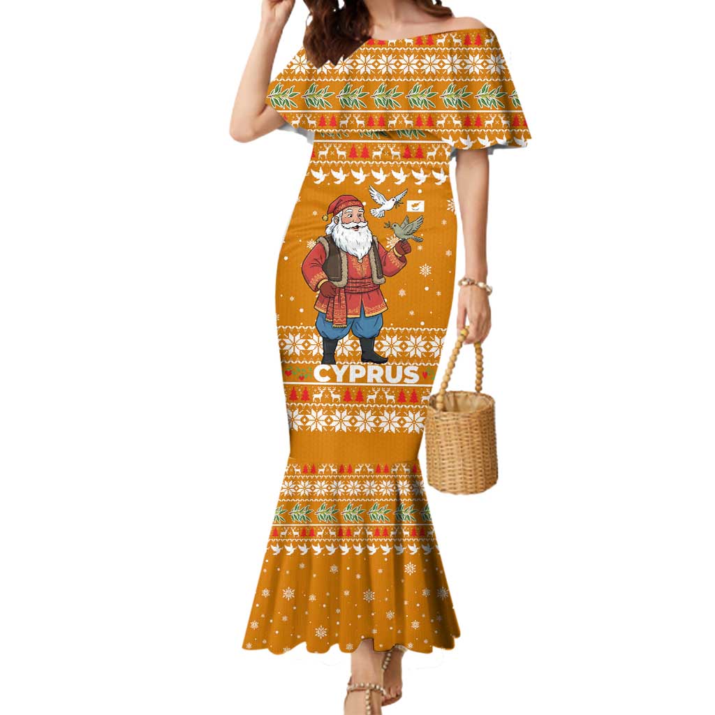 Cyprus Christmas Mermaid Dress with Santa Holding Doves Olive Branch Snowflakes and Holiday - Wonder Print Shop
