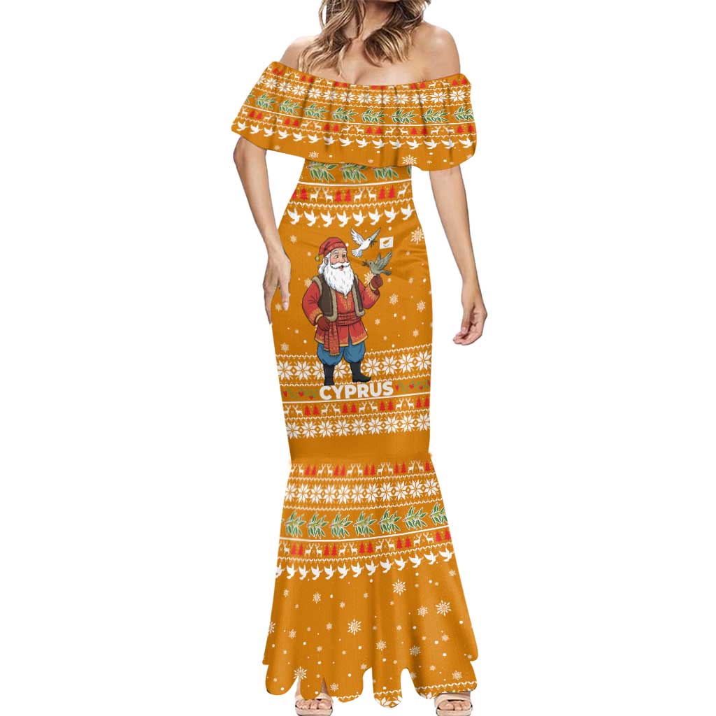 Cyprus Christmas Mermaid Dress with Santa Holding Doves Olive Branch Snowflakes and Holiday - Wonder Print Shop