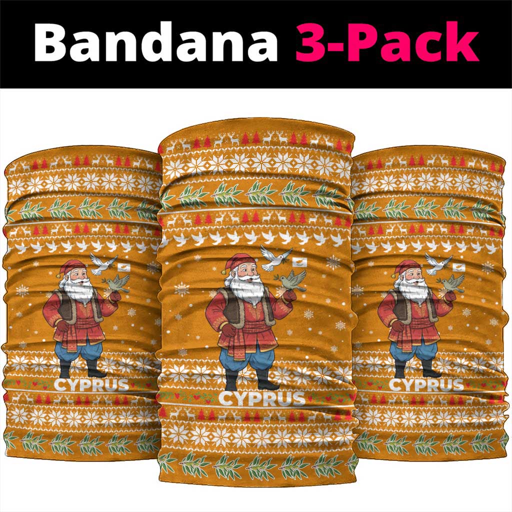 Cyprus Christmas Neck Gaiter with Santa Holding Doves Olive Branch Snowflakes and Holiday - Wonder Print Shop