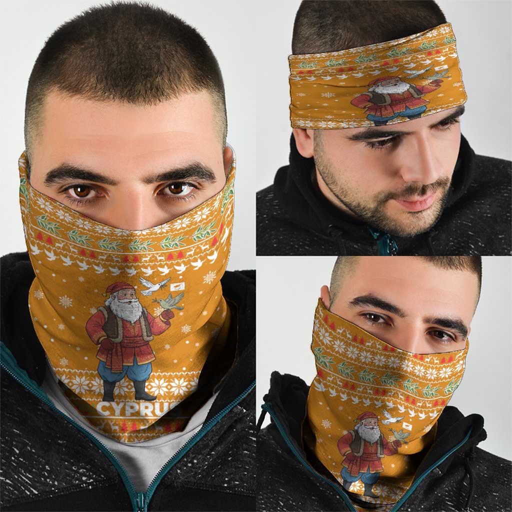 Cyprus Christmas Neck Gaiter with Santa Holding Doves Olive Branch Snowflakes and Holiday - Wonder Print Shop