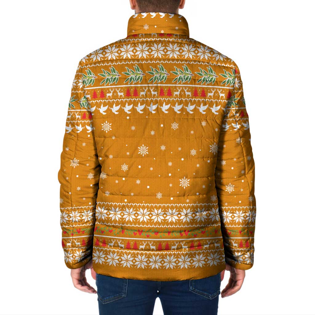 Cyprus Christmas Padded Jacket with Santa Holding Doves Olive Branch Snowflakes and Holiday - Wonder Print Shop