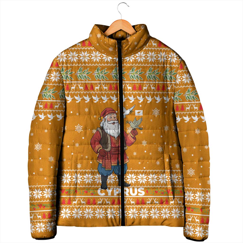 Cyprus Christmas Padded Jacket with Santa Holding Doves Olive Branch Snowflakes and Holiday - Wonder Print Shop