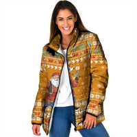 Cyprus Christmas Padded Jacket with Santa Holding Doves Olive Branch Snowflakes and Holiday - Wonder Print Shop