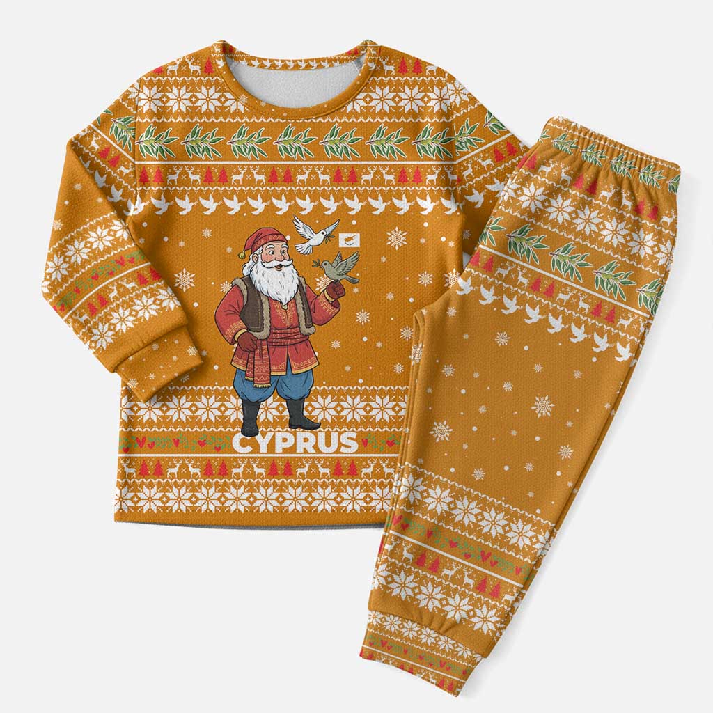 Cyprus Christmas Pajama Set with Santa Holding Doves Olive Branch Snowflakes and Holiday - Wonder Print Shop