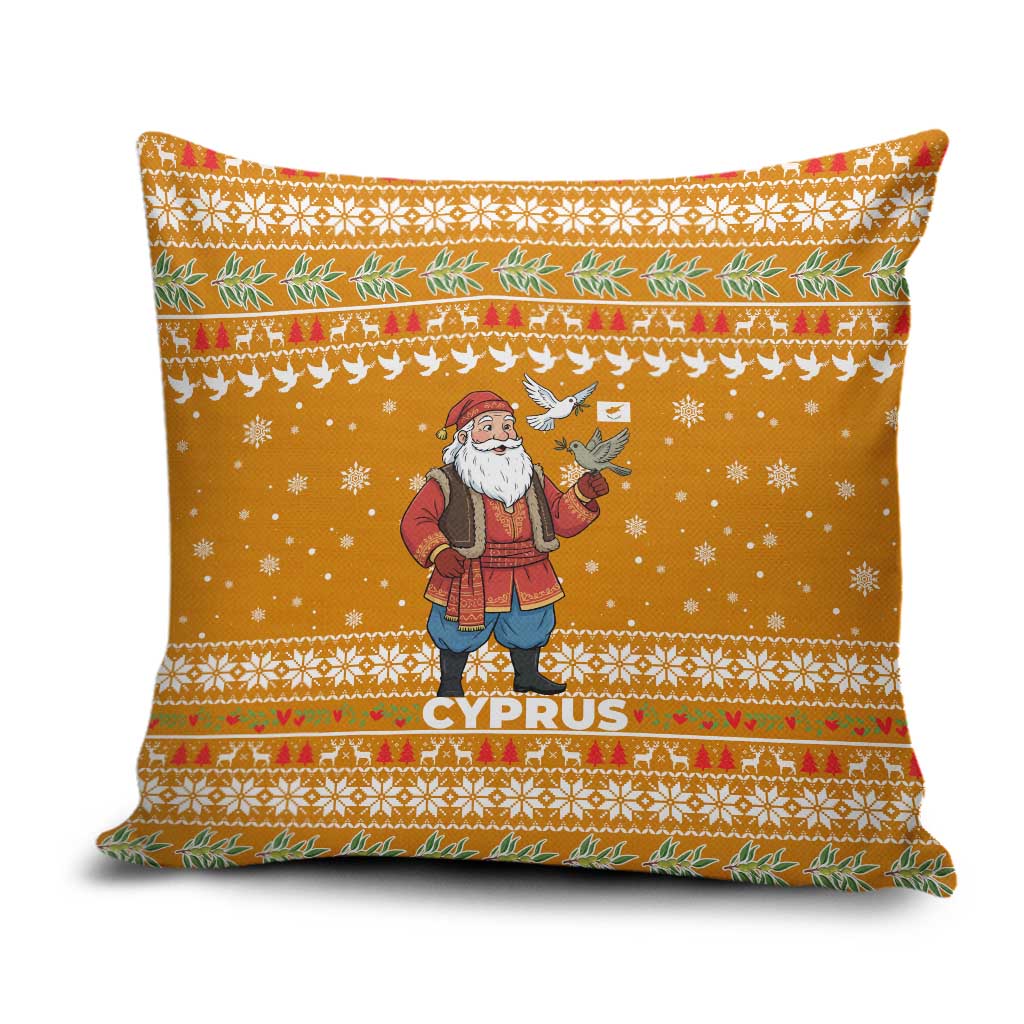 Cyprus Christmas Pillow Cover with Santa Holding Doves Olive Branch Snowflakes and Holiday - Wonder Print Shop