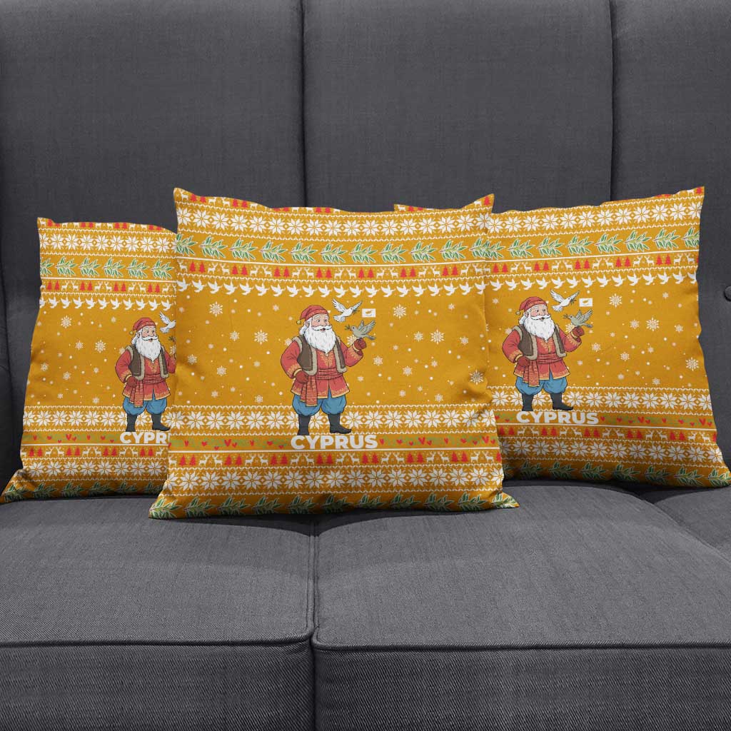 Cyprus Christmas Pillow Cover with Santa Holding Doves Olive Branch Snowflakes and Holiday - Wonder Print Shop
