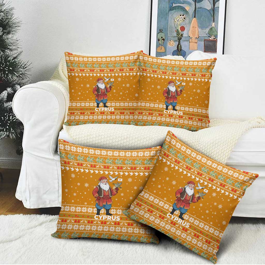 Cyprus Christmas Pillow Cover with Santa Holding Doves Olive Branch Snowflakes and Holiday - Wonder Print Shop