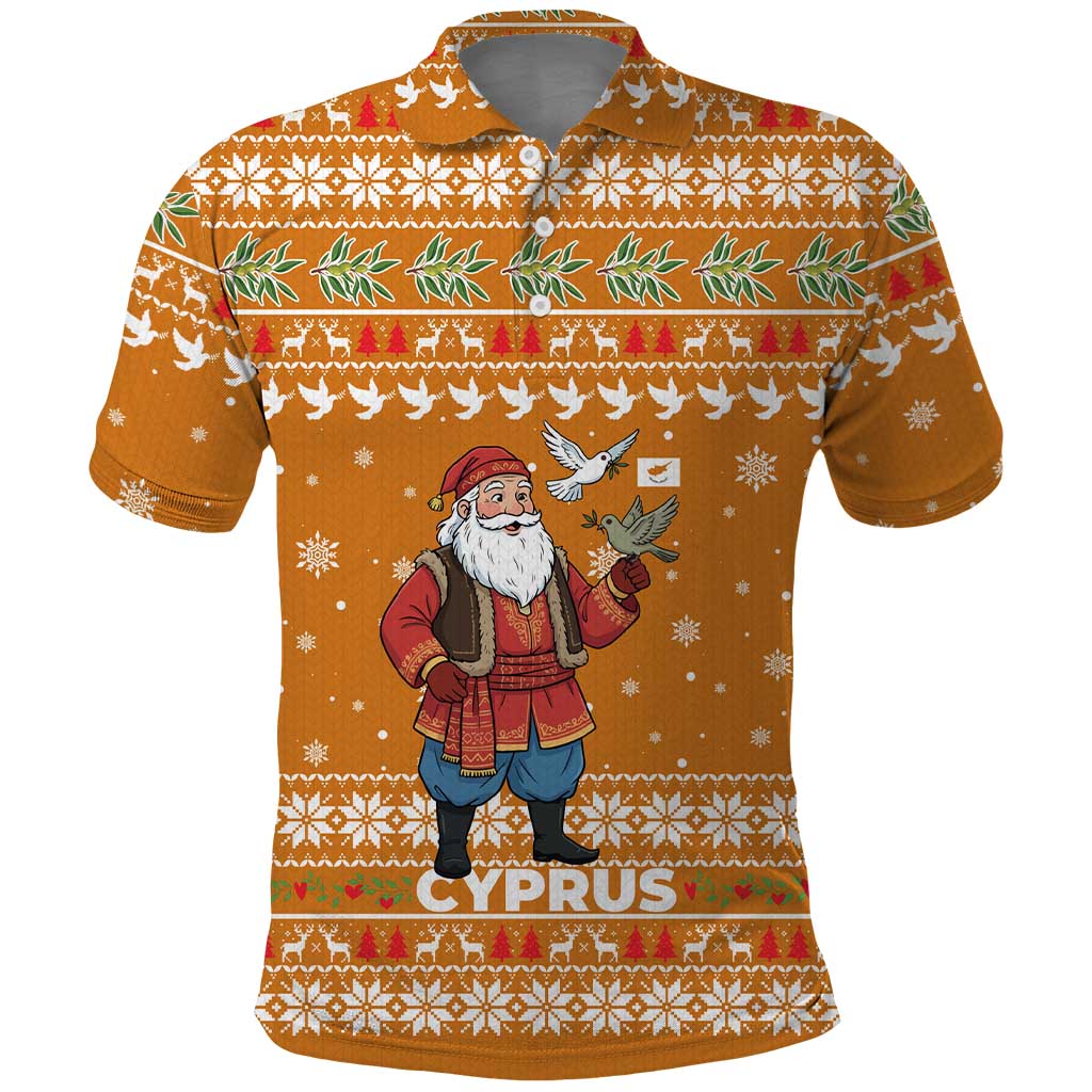 Cyprus Christmas Polo Shirt with Santa Holding Doves Olive Branch Snowflakes and Holiday - Wonder Print Shop