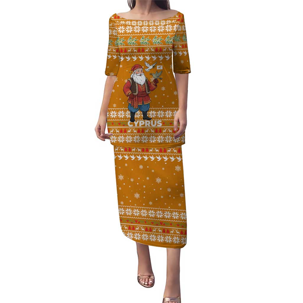 Cyprus Christmas Puletasi with Santa Holding Doves Olive Branch Snowflakes and Holiday - Wonder Print Shop