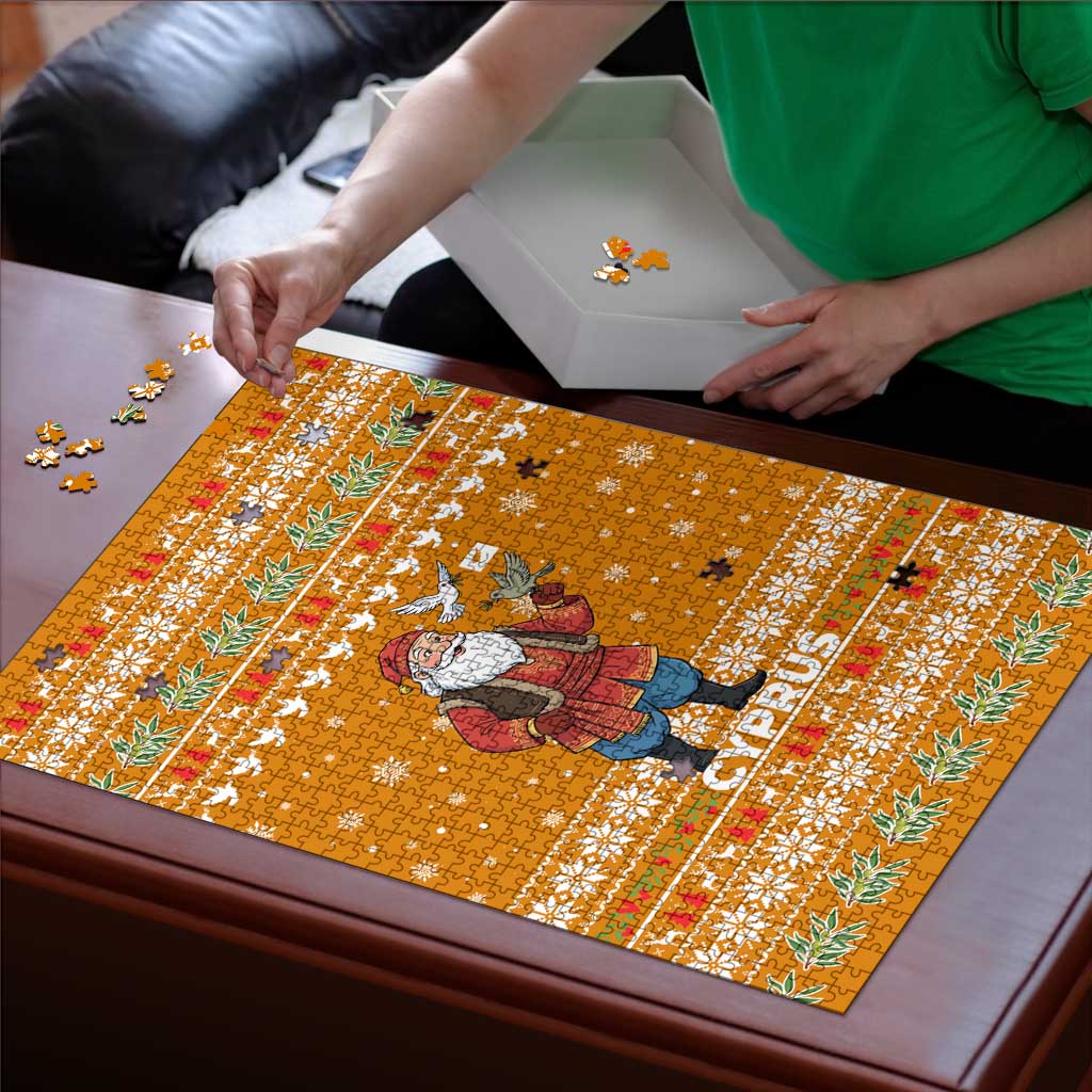 Cyprus Christmas Puzzle with Santa Holding Doves Olive Branch Snowflakes and Holiday - Wonder Print Shop