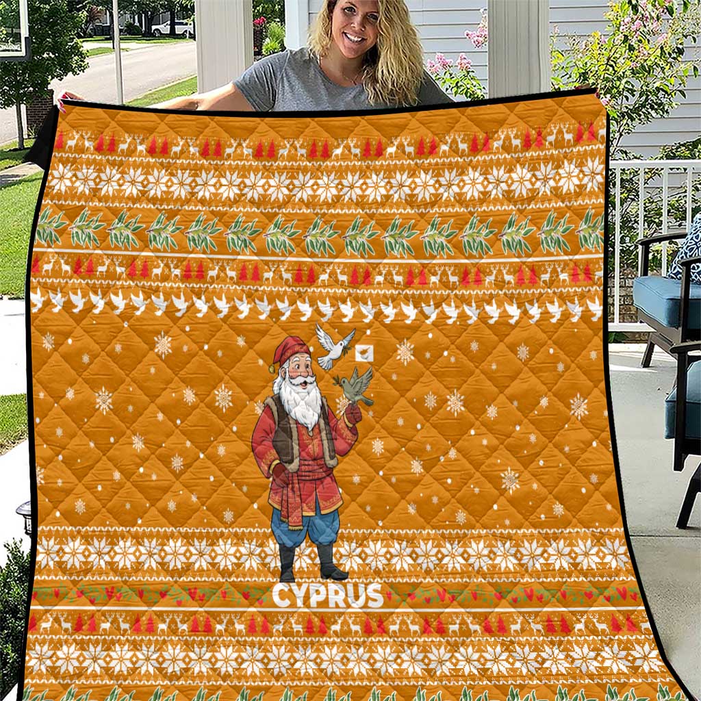 Cyprus Christmas Quilt with Santa Holding Doves Olive Branch Snowflakes and Holiday - Wonder Print Shop