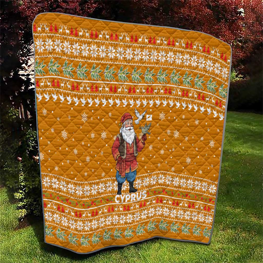 Cyprus Christmas Quilt with Santa Holding Doves Olive Branch Snowflakes and Holiday - Wonder Print Shop