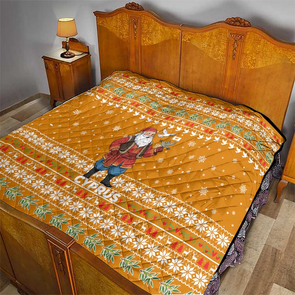 Cyprus Christmas Quilt with Santa Holding Doves Olive Branch Snowflakes and Holiday - Wonder Print Shop