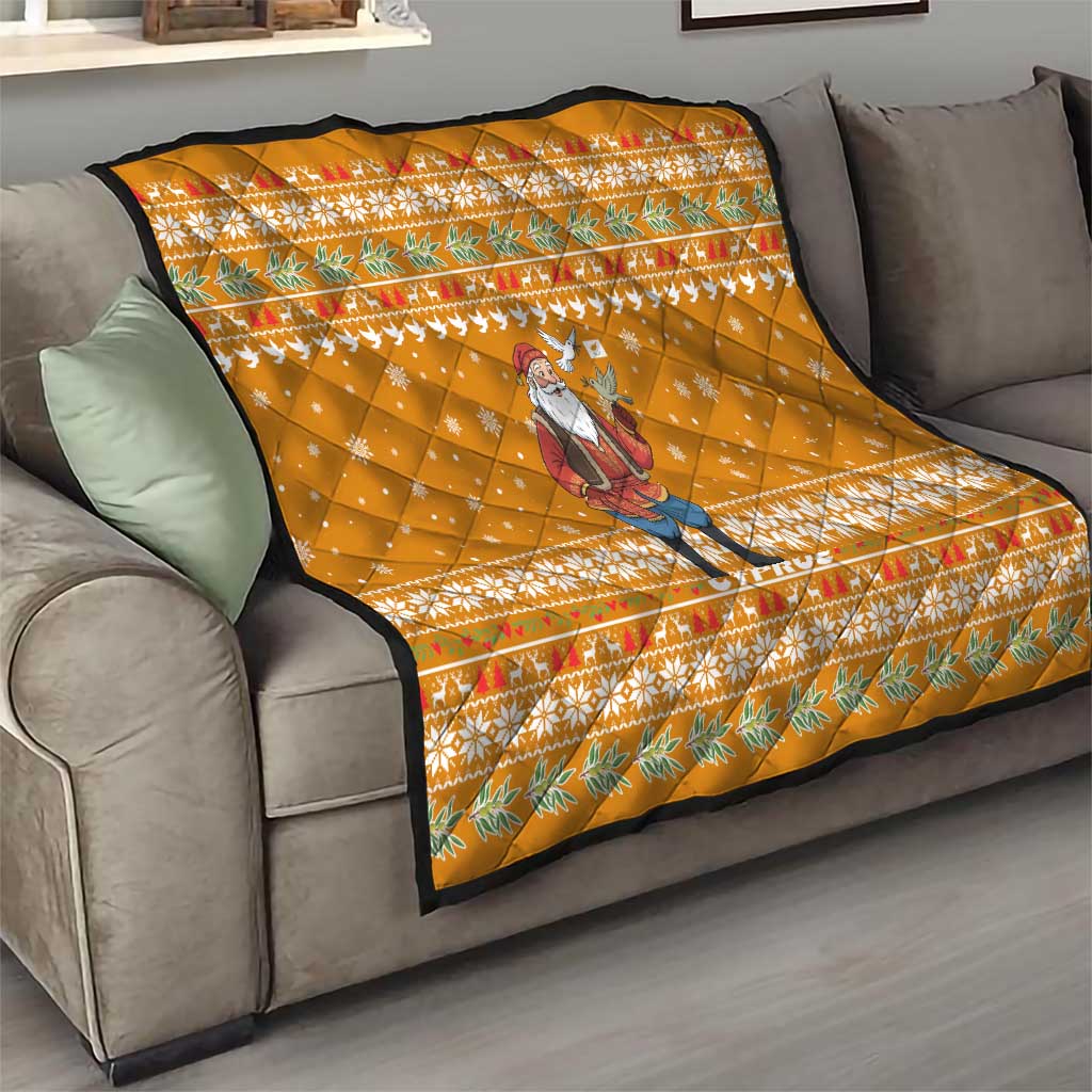 Cyprus Christmas Quilt with Santa Holding Doves Olive Branch Snowflakes and Holiday - Wonder Print Shop