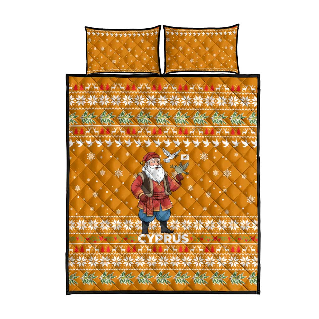 Cyprus Christmas Quilt Bed Set with Santa Holding Doves Olive Branch Snowflakes and Holiday - Wonder Print Shop