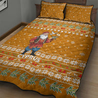 Cyprus Christmas Quilt Bed Set with Santa Holding Doves Olive Branch Snowflakes and Holiday - Wonder Print Shop