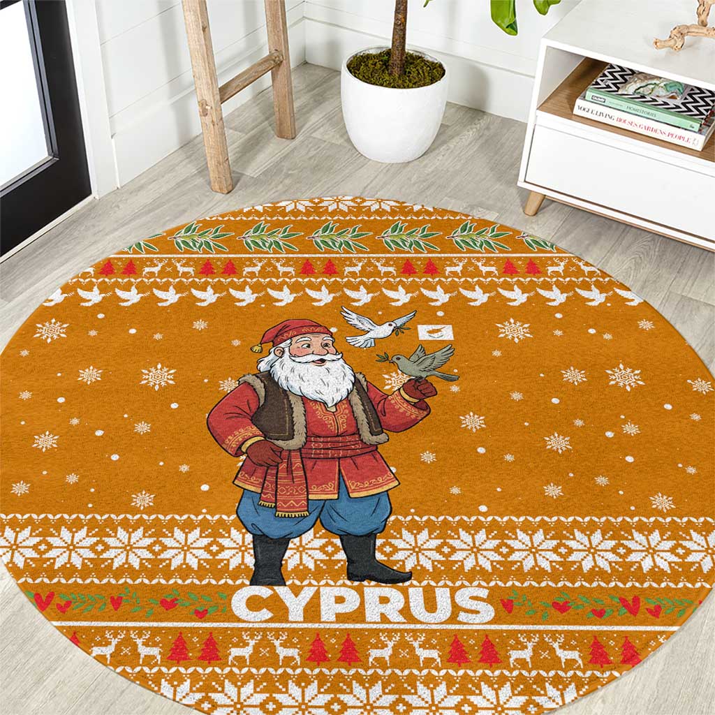 Cyprus Christmas Round Carpet with Santa Holding Doves Olive Branch Snowflakes and Holiday - Wonder Print Shop