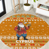 Cyprus Christmas Round Carpet with Santa Holding Doves Olive Branch Snowflakes and Holiday - Wonder Print Shop