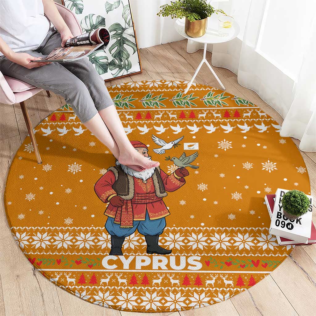Cyprus Christmas Round Carpet with Santa Holding Doves Olive Branch Snowflakes and Holiday - Wonder Print Shop