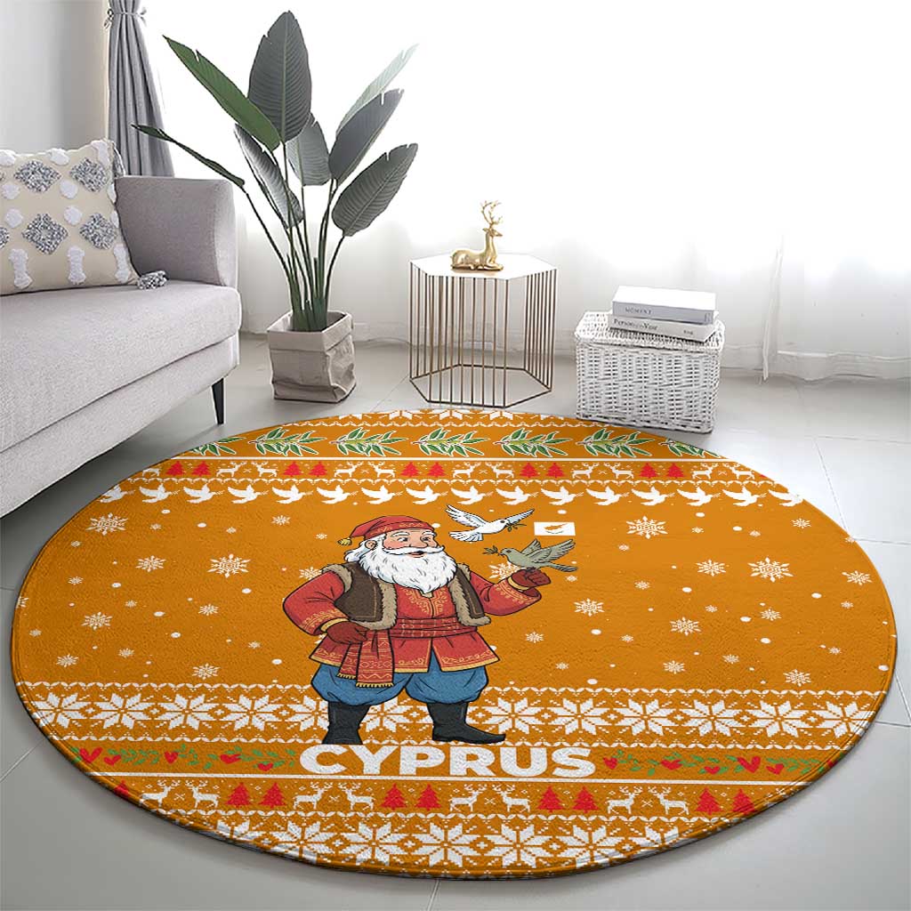 Cyprus Christmas Round Carpet with Santa Holding Doves Olive Branch Snowflakes and Holiday - Wonder Print Shop