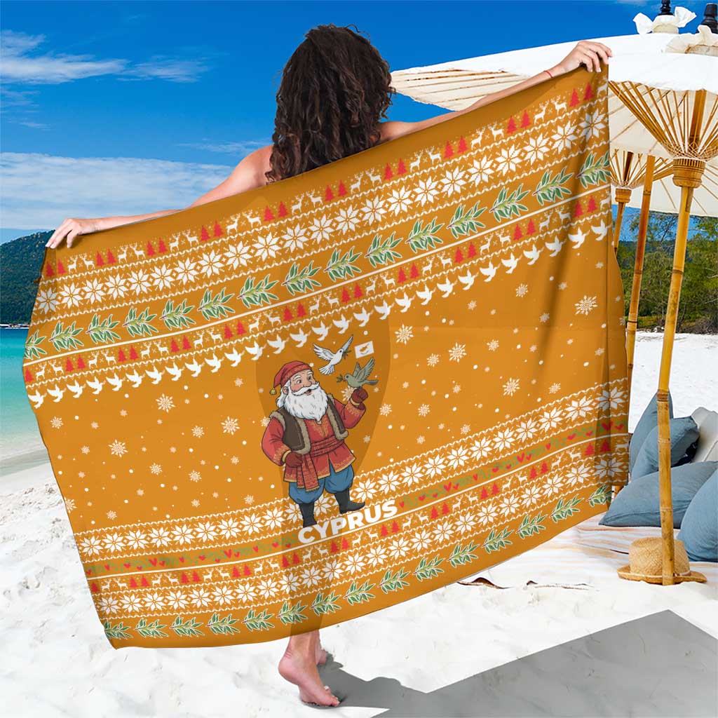 Cyprus Christmas Sarong with Santa Holding Doves Olive Branch Snowflakes and Holiday - Wonder Print Shop