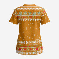 Cyprus Christmas Scrub Top with Santa Holding Doves Olive Branch Snowflakes and Holiday - Wonder Print Shop