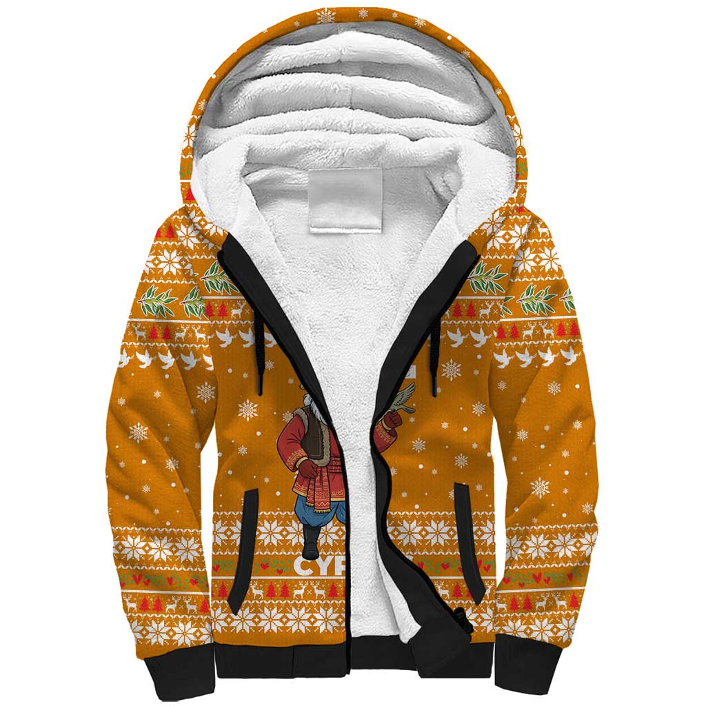 Cyprus Christmas Sherpa Hoodie with Santa Holding Doves Olive Branch Snowflakes and Holiday - Wonder Print Shop