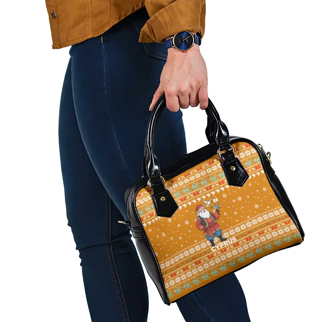 Cyprus Christmas Shoulder Handbag with Santa Holding Doves Olive Branch Snowflakes and Holiday - Wonder Print Shop