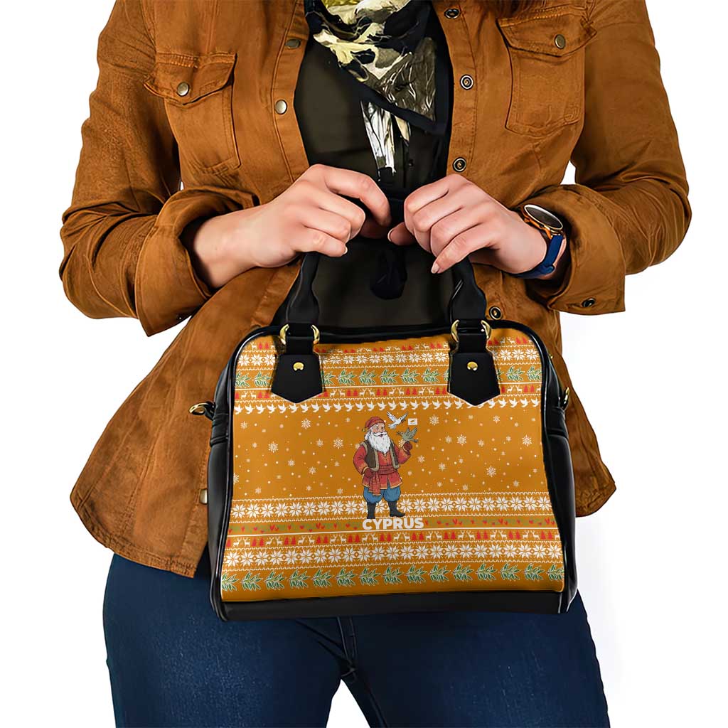 Cyprus Christmas Shoulder Handbag with Santa Holding Doves Olive Branch Snowflakes and Holiday - Wonder Print Shop