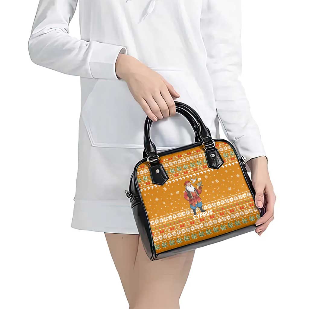 Cyprus Christmas Shoulder Handbag with Santa Holding Doves Olive Branch Snowflakes and Holiday - Wonder Print Shop