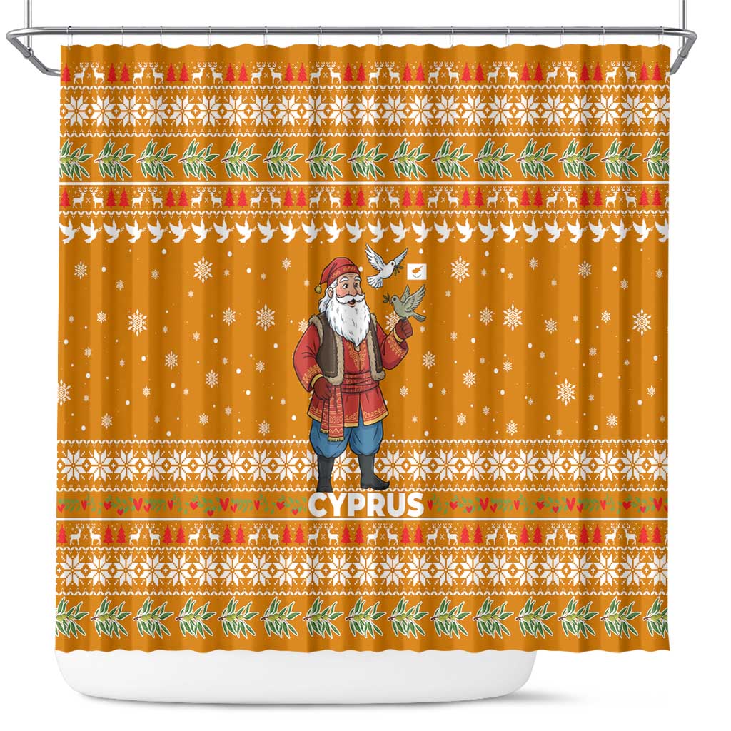 Cyprus Christmas Shower Curtain with Santa Holding Doves Olive Branch Snowflakes and Holiday - Wonder Print Shop