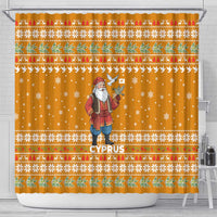 Cyprus Christmas Shower Curtain with Santa Holding Doves Olive Branch Snowflakes and Holiday - Wonder Print Shop