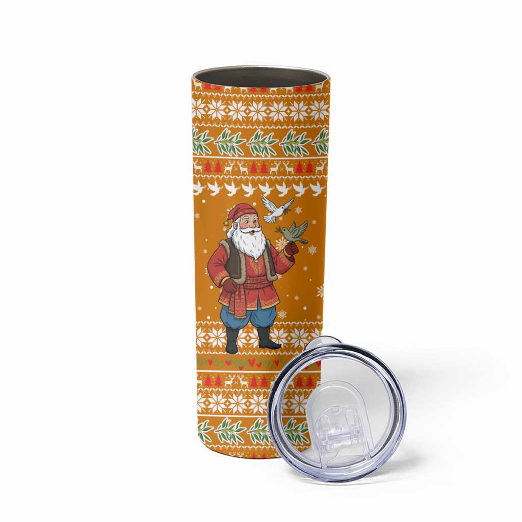 Cyprus Christmas Skinny Tumbler with Santa Holding Doves Olive Branch Snowflakes and Holiday - Wonder Print Shop