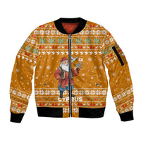 Cyprus Christmas Sleeve Zip Bomber Jacket with Santa Holding Doves Olive Branch Snowflakes and Holiday - Wonder Print Shop