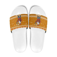 Cyprus Christmas Slide Sandals with Santa Holding Doves Olive Branch Snowflakes and Holiday - Wonder Print Shop